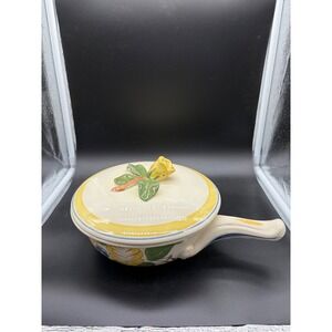 Vintage Red Wing Hand Painted Yellow Rose Casserole With Handle And Lid